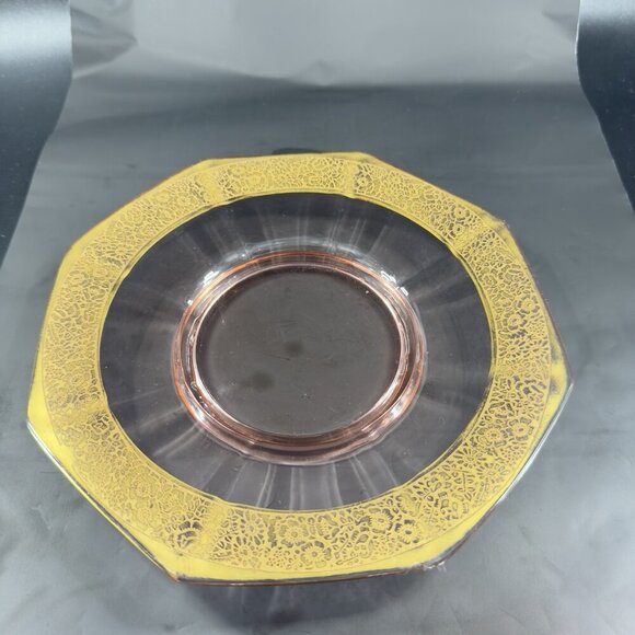 1930s Tiffin Franciscan Pink Depression Gold Edging Rambler Rose Dish Bowl Plate - Picture 12 of 14